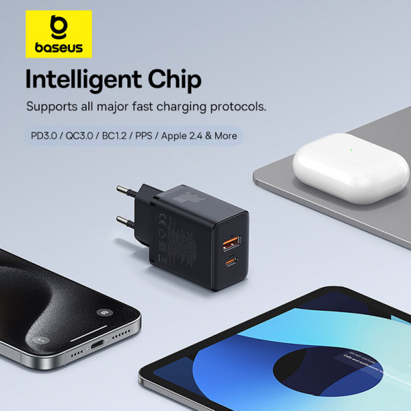 Мережевий зарядний пристрій Baseus Cube Fast Charger C+U 30W EU Cluster Black