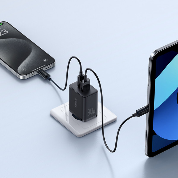Мережевий зарядний пристрій Baseus Cube Fast Charger C+U 30W EU Cluster Black