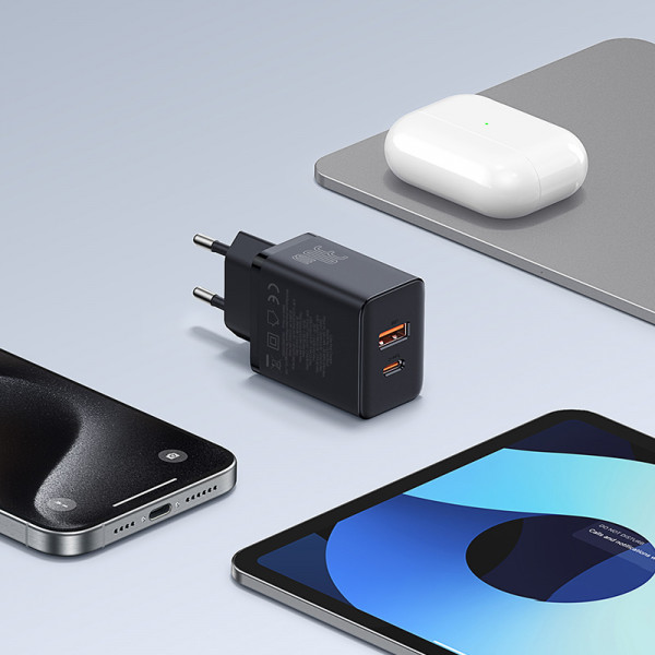Мережевий зарядний пристрій Baseus Cube Fast Charger C+U 30W EU Cluster Black