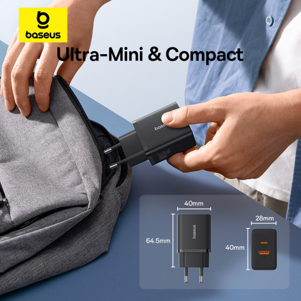 Мережевий зарядний пристрій Baseus Cube Fast Charger C+U 30W EU Cluster Black