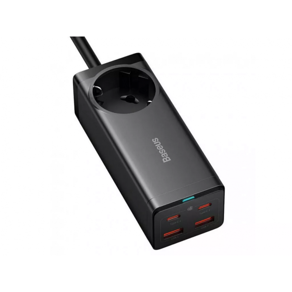 Мережевий зарядний пристрій Baseus GaN3 Pro Desktop Powerstrip AC+2U+2C 100W EU Black (With Mini White Cable Type-C to Type-C 100W(20V/5A) 1m Black） (PSZM000401)