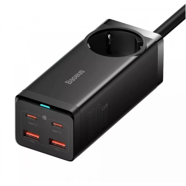Мережевий зарядний пристрій Baseus GaN3 Pro Desktop Powerstrip AC+2U+2C 100W EU Black (With Mini White Cable Type-C to Type-C 100W(20V/5A) 1m Black） (PSZM000401)