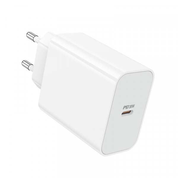 Мережевий зарядний пристрій BOROFONE BA107A Stellar single port PD30W charger (EU) White (6941991125348)