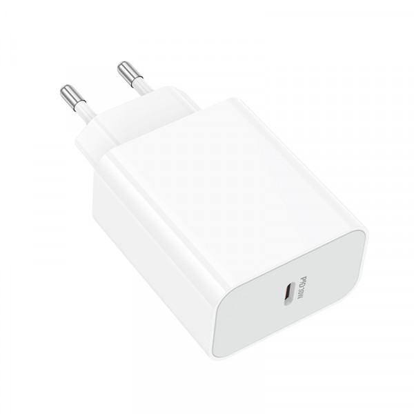 Мережевий зарядний пристрій BOROFONE BA107A Stellar single port PD30W charger (EU) White (6941991125348)