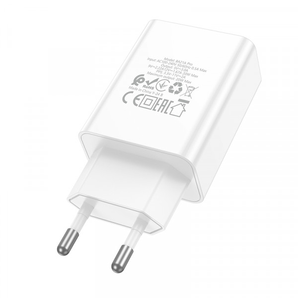 Мережевий зарядний пристрій BOROFONE BA21A Pro Long journey single port PD20W charger White (6941991111402)