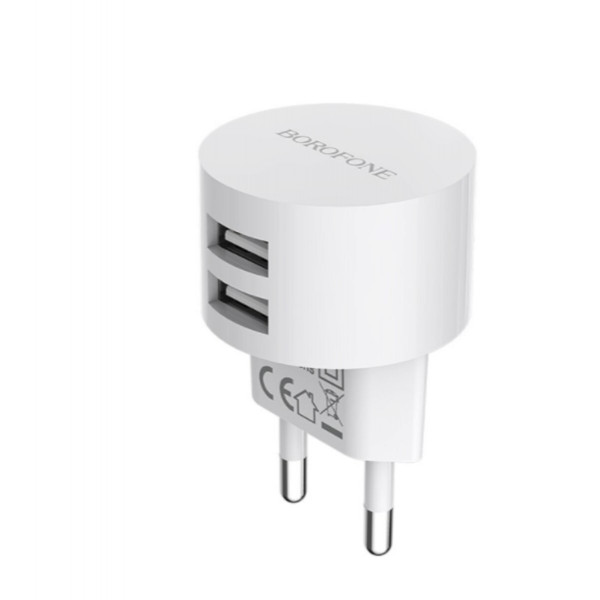 Мережевий зарядний пристрій BOROFONE BA23A Brilliant dual port charger 12W White