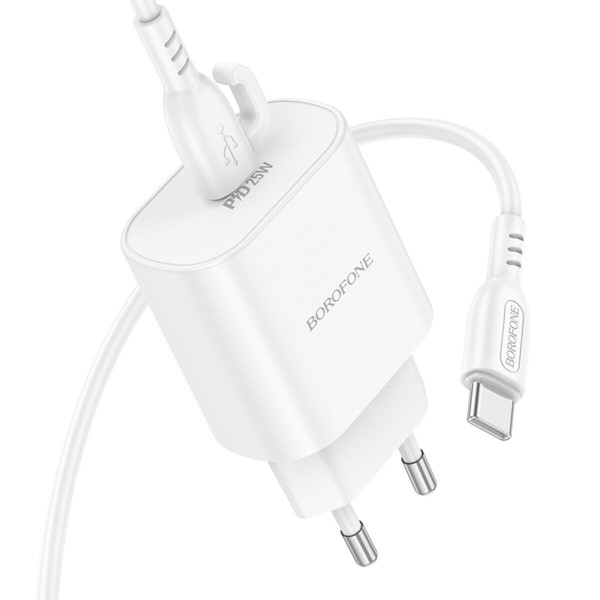 Мережевий зарядний пристрій BOROFONE BA82A Platinum single port PD25W charger set(C to C)(EU) Білий