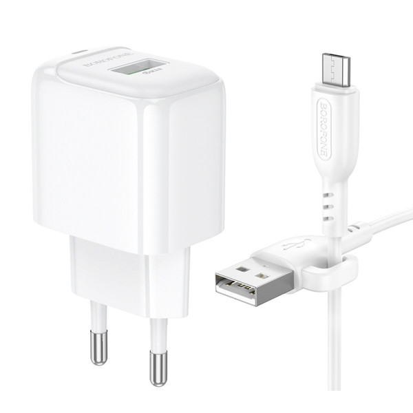 Мережевий зарядний пристрій BOROFONE BAS42A Potential single-port QC3.0 charger set(Micro)(EU) Білий