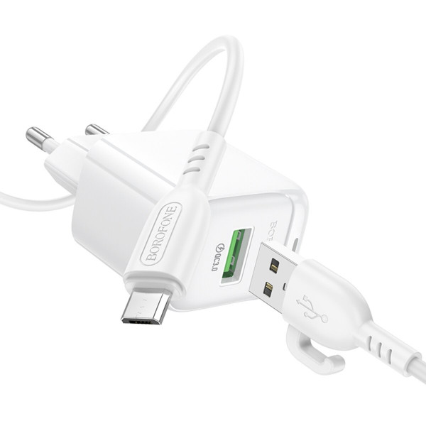 Мережевий зарядний пристрій BOROFONE BAS42A Potential single-port QC3.0 charger set(Micro)(EU) Білий