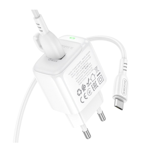 Мережевий зарядний пристрій BOROFONE BAS42A Potential single-port QC3.0 charger set(Micro)(EU) Білий