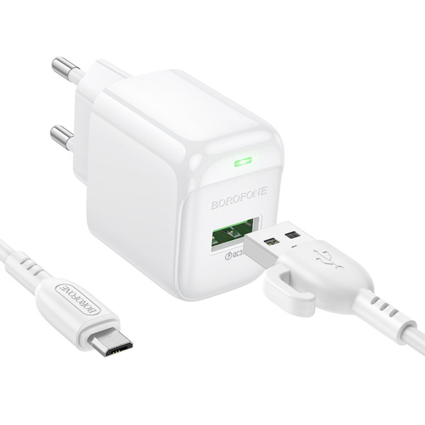 Мережевий зарядний пристрій BOROFONE BAS42A Potential single-port QC3.0 charger set(Micro)(EU) Білий