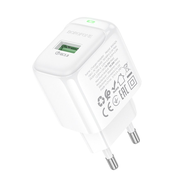 Мережевий зарядний пристрій BOROFONE BAS42A Potential single-port QC3.0 charger(EU) Білий