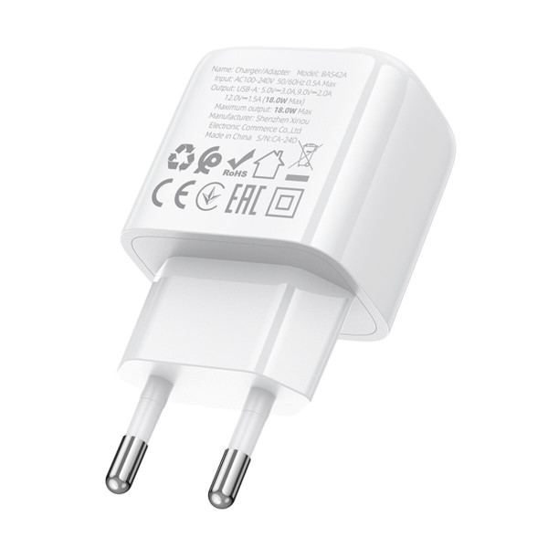 Мережевий зарядний пристрій BOROFONE BAS42A Potential single-port QC3.0 charger(EU) Білий
