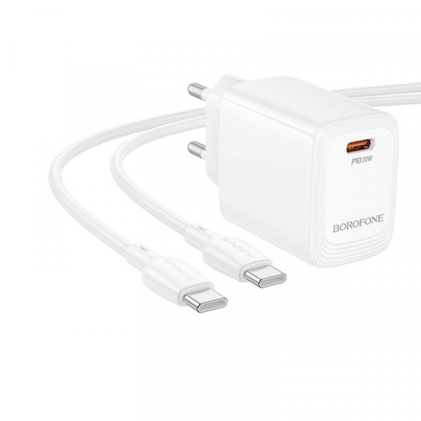 Мережевий зарядний пристрій BOROFONE BN26 Fuente single-port PD20W charger set (C to C) (EU) White