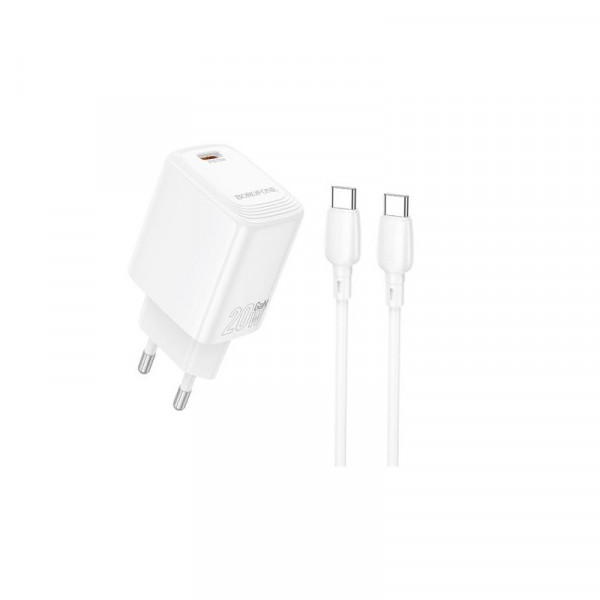 Мережевий зарядний пристрій BOROFONE BN26 Fuente single-port PD20W charger set (C to C) (EU) White