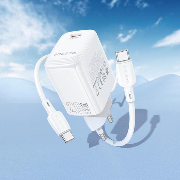 Мережевий зарядний пристрій BOROFONE BN26 Fuente single-port PD20W charger set (C to C) (EU) White