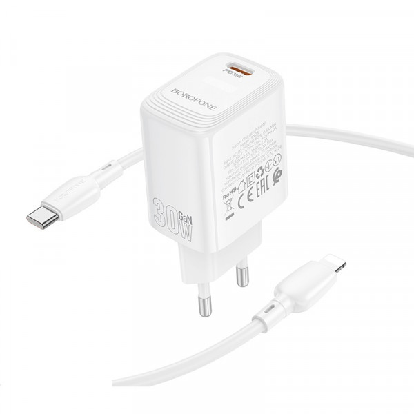 Мережевий зарядний пристрій BOROFONE BN28 Fuente single port PD30W charger (EU) White