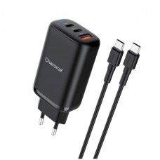 Мережевий зарядний пристрій CHAROME C30 PD65W GaN (2*USB-C+USB-A) Charger Set (Type-C to Type-C) Чорний