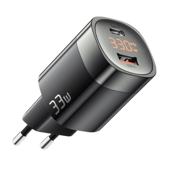 Мережевий зарядний пристрій Essager Lingyun 33W GaN Digital Display Travel Charger A+C EU black (ECTCA-LYB01-Z)