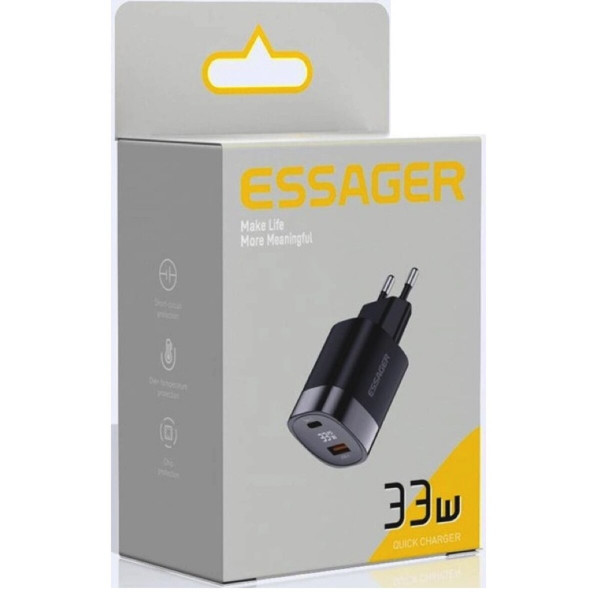 Мережевий зарядний пристрій Essager Lingyun 33W GaN Digital Display Travel Charger A+C EU black (ECTCA-LYB01-Z)