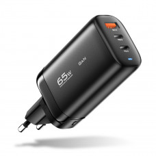 Мережевий зарядний пристрій Essager Shining 65W GaN Travelling Charger 2 Type-c+USB-A EU чорний (ECT2CA-MYB01)