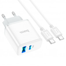 Мережевий зарядний пристрій HOCO C105A Stage dual port PD20W+QC3.0 charger set (Type-C to Type-C)(EU) Білий