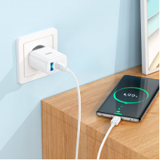 Мережевий зарядний пристрій HOCO C105A Stage dual port PD20W+QC3.0 charger set (Type-C to Type-C)(EU) Білий