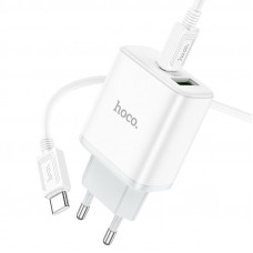 Мережевий зарядний пристрій HOCO C105A Stage dual port PD20W+QC3.0 charger set (Type-C to Type-C)(EU) Білий