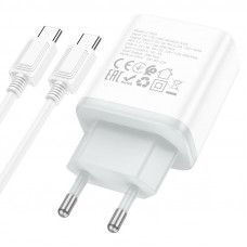 Мережевий зарядний пристрій HOCO C105A Stage dual port PD20W+QC3.0 charger set (Type-C to Type-C)(EU) Білий