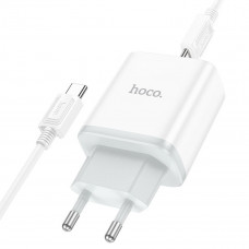 Мережевий зарядний пристрій HOCO C105A Stage dual port PD20W+QC3.0 charger set (Type-C to Type-C)(EU) Білий