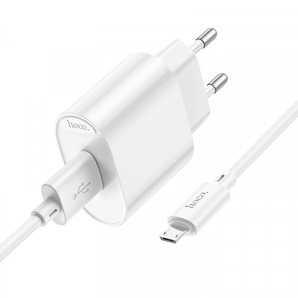 Мережевий зарядний пристрій HOCO C109A(10.5W) Fighter single port charger set(Micro) White (6942007656603)