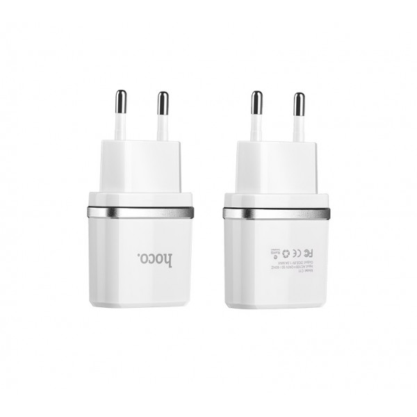 Мережевий зарядний пристрій HOCO C11 Smart single USB (iP cable) charger set 5W White (6957531047735)