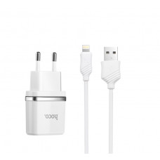 Мережевий зарядний пристрій HOCO C11 Smart single USB (iP cable) charger set 5W White (6957531047735)