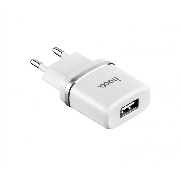 Мережевий зарядний пристрій HOCO C11 Smart single USB (iP cable) charger set 5W White (6957531047735)
