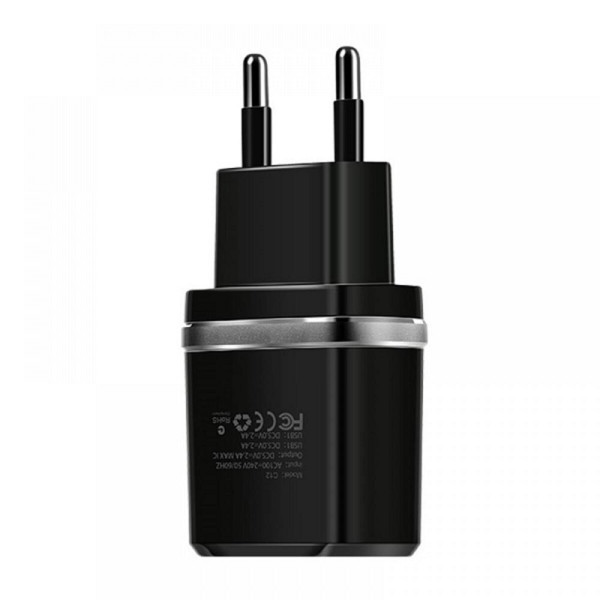Мережевий зарядний пристрій HOCO C12 Smart dual USB (Micro cable)charger set 12W Black