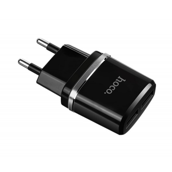 Мережевий зарядний пристрій HOCO C12 Smart dual USB (Micro cable)charger set 12W Black