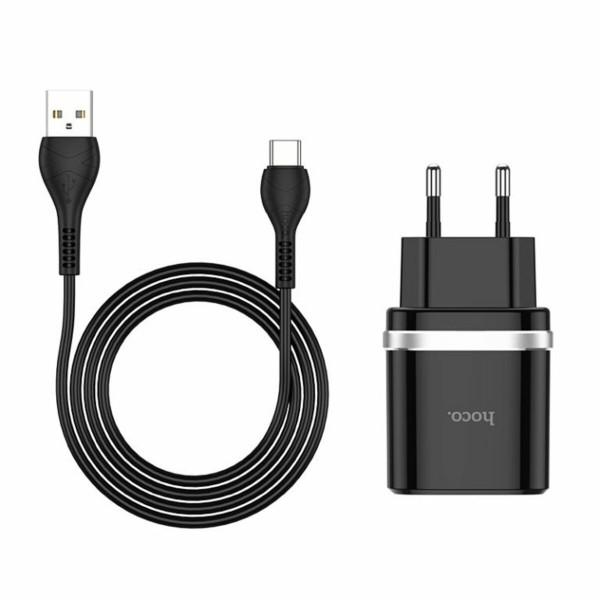 Мережевий зарядний пристрій HOCO C12Q Smart QC3.0 charger set(Type-C) 18W Чорний