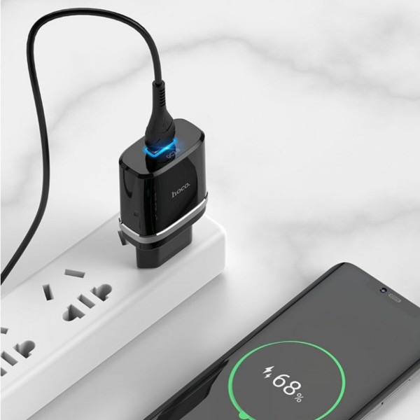 Мережевий зарядний пристрій HOCO C12Q Smart QC3.0 charger set(Type-C) 18W Чорний