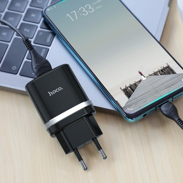 Мережевий зарядний пристрій HOCO C12Q Smart QC3.0 charger set(Type-C) 18W Чорний