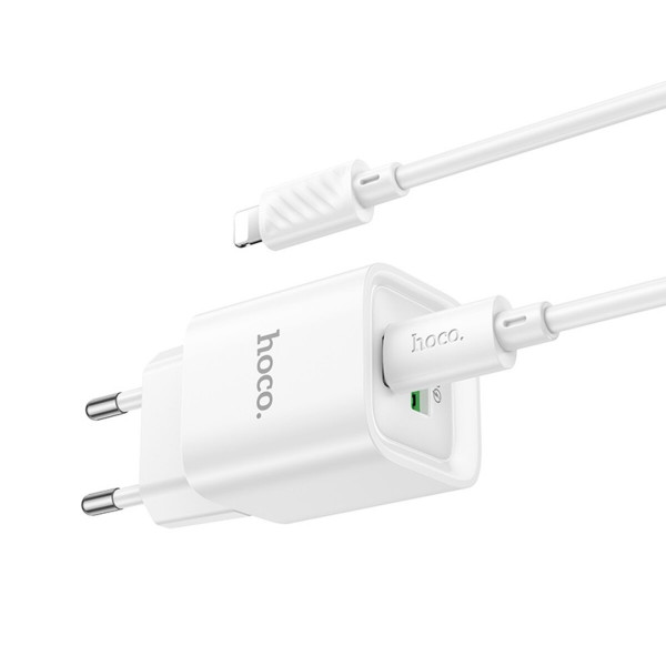 Мережевий зарядний пристрій HOCO C147A Charm PD20W+QC3.0 charger set (C to iP)(EU) White
