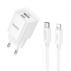 Мережевий зарядний пристрій HOCO C147A Charm PD20W+QC3.0 charger set (C to iP)(EU) White