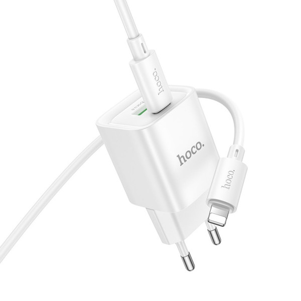 Мережевий зарядний пристрій HOCO C147A Charm PD20W+QC3.0 charger set (C to iP)(EU) White