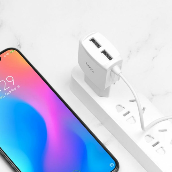 Мережевий зарядний пристрій HOCO C59A Mega joy double port charger for Micro 10.5W White