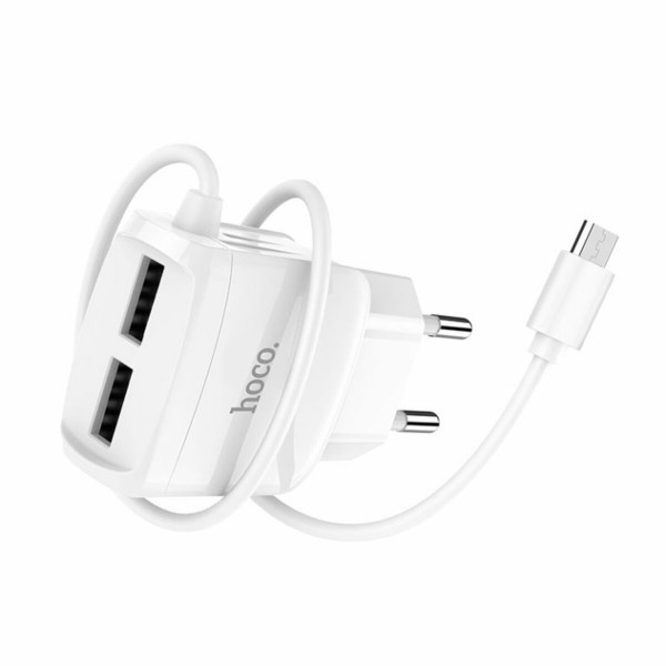 Мережевий зарядний пристрій HOCO C59A Mega joy double port charger for Micro 10.5W White