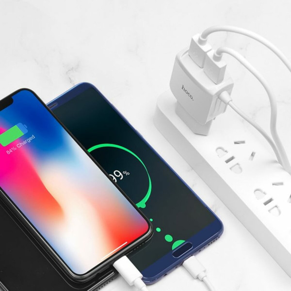 Мережевий зарядний пристрій HOCO C59A Mega joy double port charger for Micro 10.5W White