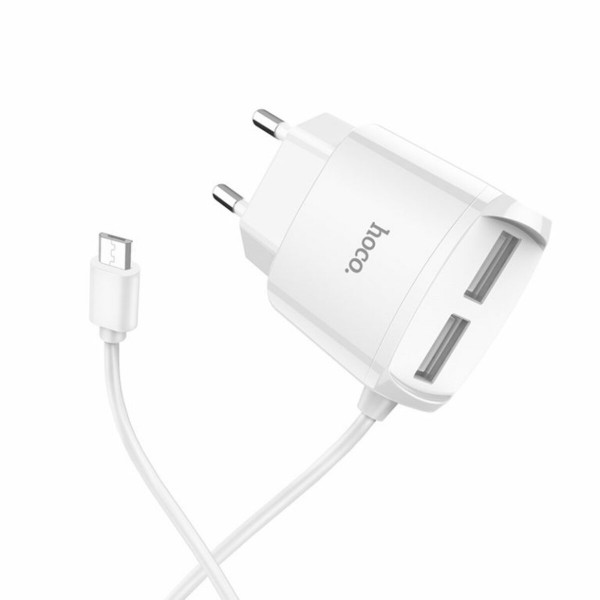 Мережевий зарядний пристрій HOCO C59A Mega joy double port charger for Micro 10.5W White