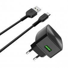 Мережевий зарядний пристрій HOCO C70A Cutting-edge single port QC3.0 charger set(Micro) 18W Чорний