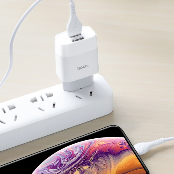 Мережевий зарядний пристрій HOCO C73A Glorious dual port charger set (iP)(EU) Білий