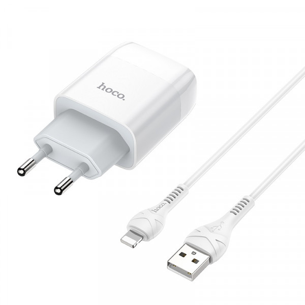 Мережевий зарядний пристрій HOCO C73A Glorious dual port charger set (iP)(EU) Білий