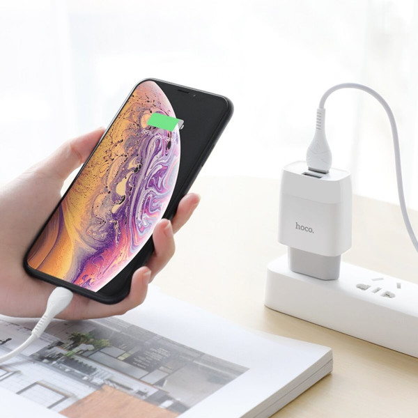 Мережевий зарядний пристрій HOCO C73A Glorious dual port charger set (iP)(EU) Білий